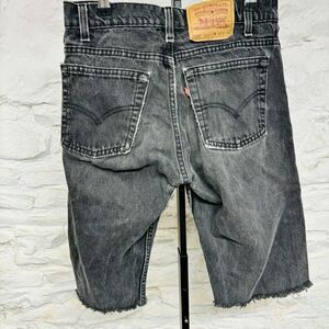 Levis 505 Long Cut Off Shorts Black Jorts Distressed Raw Hem Vintage Made in USA